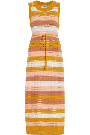 Matthew Bruch Striped Knit-Mesh Midi Tank Dress