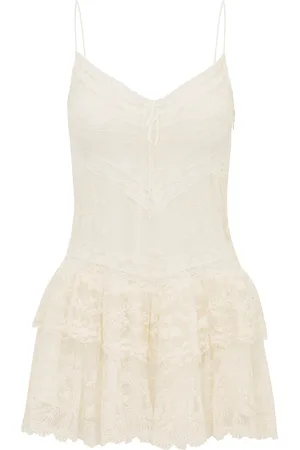 LOVESHACKFANCY Beauval Tiered Lace Mini Dress