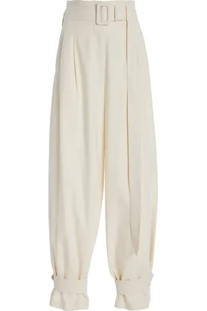 Another Tomorrow Belted Cotton-Blend Straight-Leg Pants
