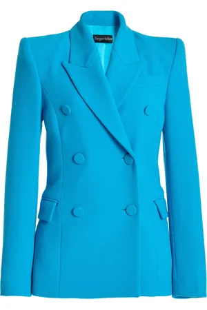 Sergio Hudson Double-Breasted Wool Crepe Blazer Jacket