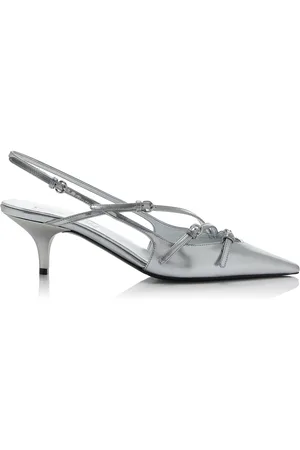 Miu Miu Buckled Metallic Leather Slingback Pumps