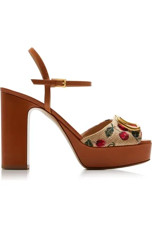 VALENTINO GARAVANI Cherry-Embroidered Raffia Platform Sandals