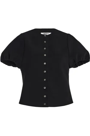 Birrot Exclusive Lay3 Puff-Sleeve Bonded-Crepe Top