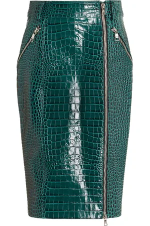LAQUAN SMITH Croc-Embossed Leather Midi Skirt