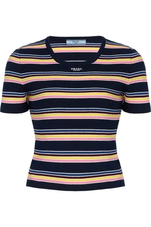 Prada Striped Ribbed-Cotton T-Shirt