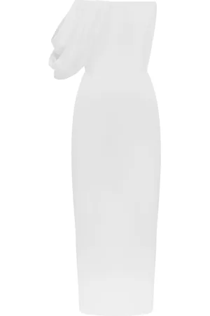 ALEX PERRY Draped Crepe Corset Midi Dress