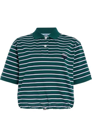 Prada Striped Cotton Pique Cropped Polo Shirt