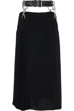 Prada Belt-Detailed Pleated Crepe-Cady Midi Skirt
