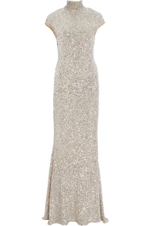 Carla Zampatti High-Neck Crushed Sequined Gown