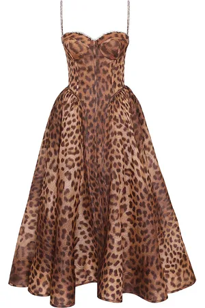 ZIMMERMANN Crush -Print Linen-Silk Bustier Midi Dress