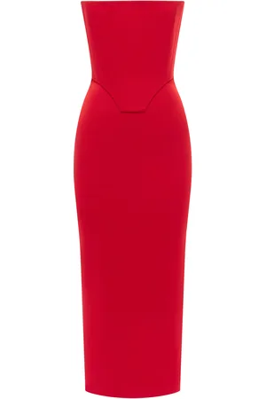 ALEX PERRY Strapless Satin Crepe Corset Midi Dress