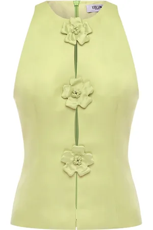 LEO LIN Amelia Floral-Appliquéd Crepe Top