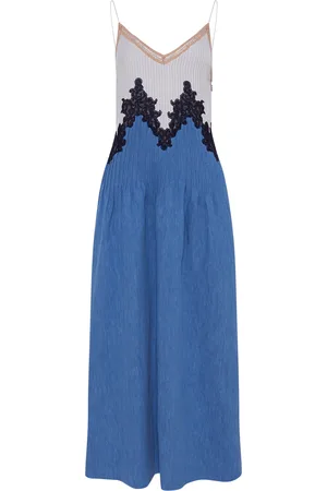 GABRIELA HEARST Althea Pintucked Cotton-Linen Denim Maxi Dress