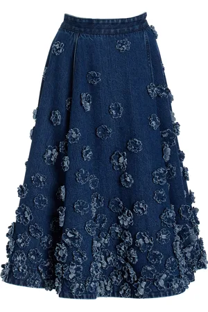 Michael Kors Floral-Embroidered Cotton Denim Skirt