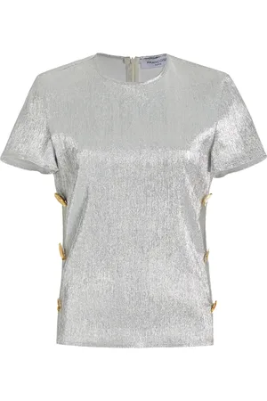 FRANCOISE Exclusive Emanuelle Buttoned Lamé Top