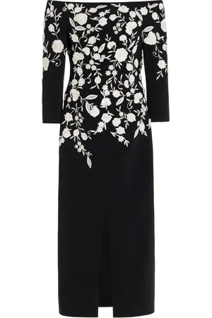 Carolina Herrera Embroidered Off-The-Shoulder Cady Dress