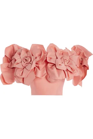 AJE Etta Off-The-Shoulder Floral-Appliquéd Taffeta Crop Top