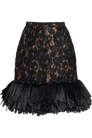 Michael Kors Raffia Hem Floral-Embroidered Midi Skirt