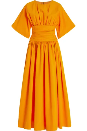 Carolina Herrera Ruched Cotton Poplin Midi Dress