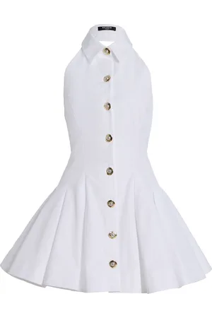 Balmain Flared Cotton-Poplin Halter-Neck Mini Shirt Dress