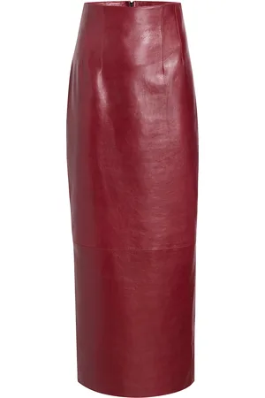 Khaite Loxley Corset-Waist Leather Midi Skirt