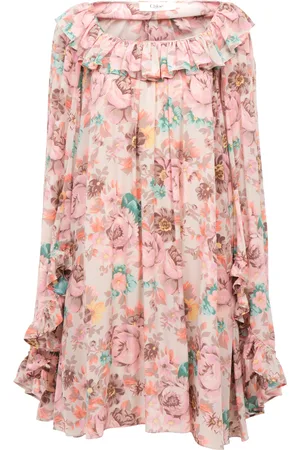 Chloé Bouquet-Printed Organic Silk Crepe De Chine Mini Cape Dress