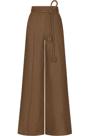 Andres Otalora Yaad Belted Linen Wide-Leg Pants