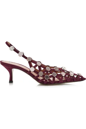 The Attico Grid Embellished Suede Slingback Pumps