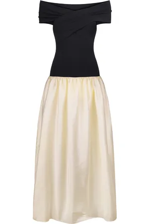 Anna October Lorraine Off-The-Shoulder Knit-Satin Combo Maxi Dress