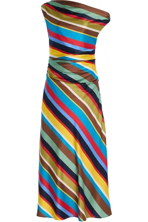 Staud Phare Off-The-Shoulder Striped Silk Maxi Dress