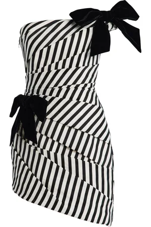 Carolina Herrera Gathered Ribbon-Striped Crinkle Jacquard Mini Dress