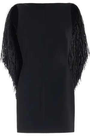 DAVID KOMA Raffia-Fringe Scuba Open-Back Mini Dress