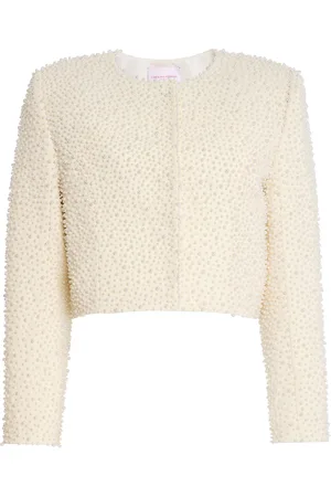 Carolina Herrera Embellished Bi-Stretch Wool Tailoring Cropped Jacket