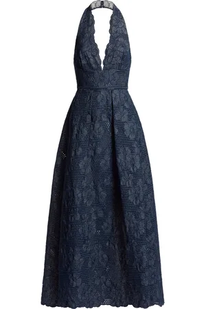Elie saab Embroidered Denim Maxi Dress