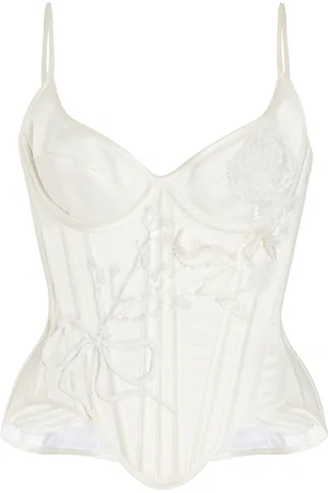 Wiederhoeft Carnation Salon Embellished Silk Satin Corset Top