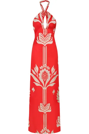 Andres Otalora Gracia Printed Satin Halter Maxi Dress