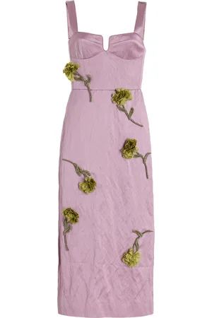 Erdem Embellished Satin Bustier Midi Dress