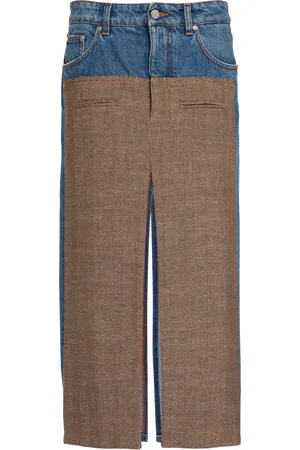 Stella McCartney Tweed-Paneled Denim Midi Skirt