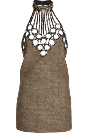 Stella McCartney Crystal-Embellished Woven Cotton Mini Halter Dress