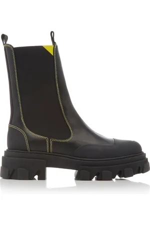Ganni Lug-Sole Leather Ankle Boots