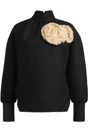 A.W.A.K.E. MODE Waffle Floral-Appliquéd Ruffle Top