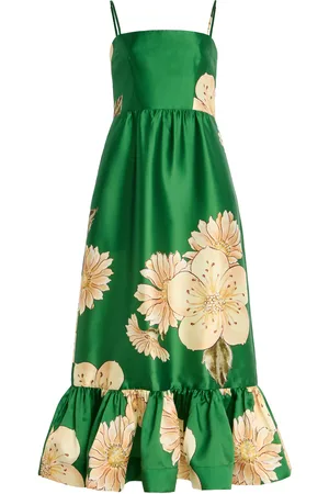 ALÉMAIS Sage Printed Satin Midi Dress