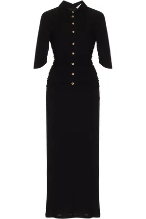 Carolina Herrera Buttoned Ruched Jersey Midi Dress