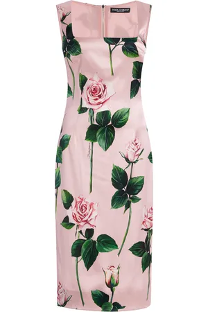 Dolce & Gabbana Rose-Print Satin Midi Dress