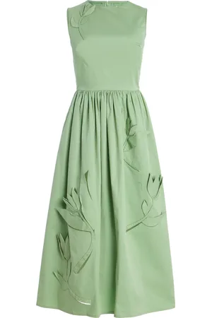 Oscar de la Renta Exclusive Riviera Floral-Appliquéd Cotton Midi Dress