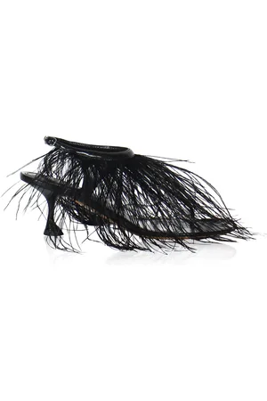 Proenza Schouler Tee Feather-Embellished Leather Thong Sandals