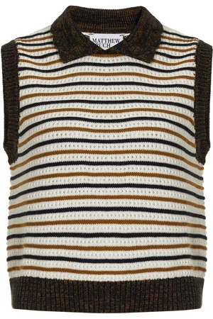Matthew Bruch Striped Cotton-Blend Mesh Collared Tank Top