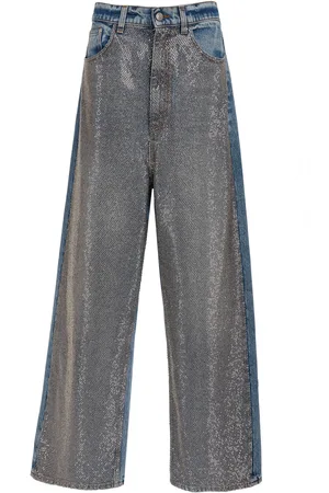 Stella McCartney Crystal-Embellished Rigid Low-Rise Wide-Leg Jeans