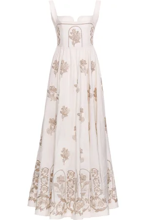 Agua by Agua Bendita Jaspe Embroidered Linen Maxi Dress
