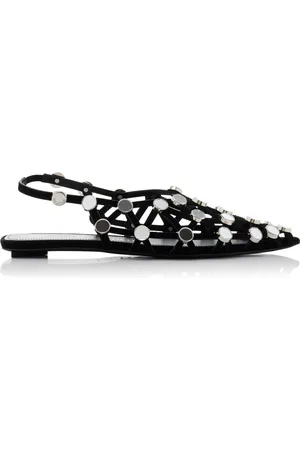 The Attico Grid Embellished Suede Slingback Flats